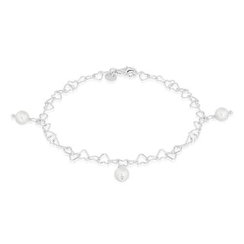 Tuscany Silver Damen Sterlingsilber rhodiniert offene Herzglieder Armband mit 3 x 5,5mm simulierten Perltropfen 19cm/7,5' von Tuscany Silver