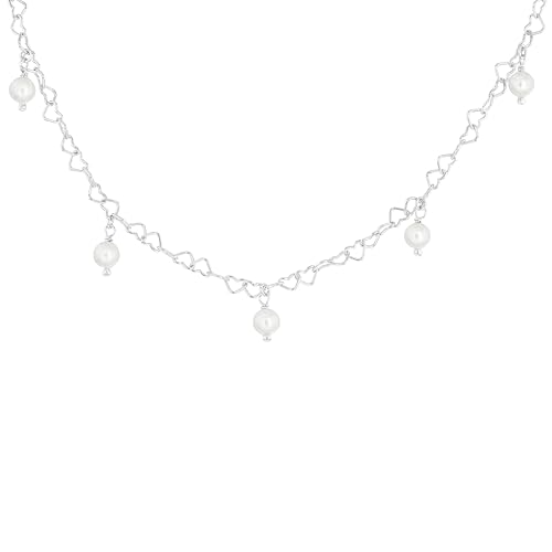 Tuscany Silver Damen Sterlingsilber rhodiniert offene Herzglieder Halskette mit 5 x 5,5mm simulierten Perltropfen 43cm/17' von Tuscany Silver