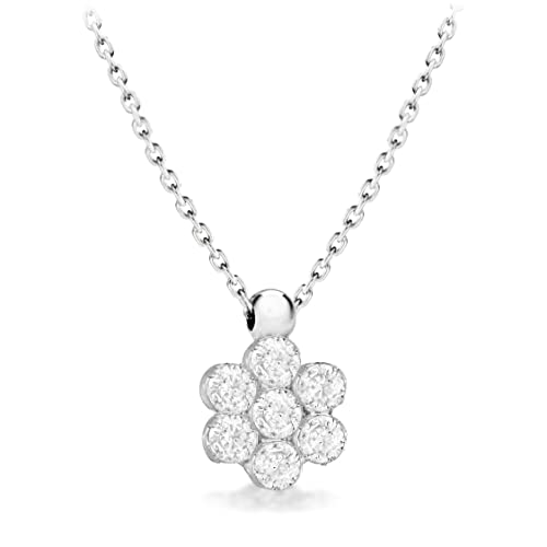 Tuscany Silver Damen Kette Mit Anhänger Rhodiniert Sterling Silber Blume Weiß Zirkonia Einstellbar 41cm/16' - 46cm/18' von Tuscany Silver