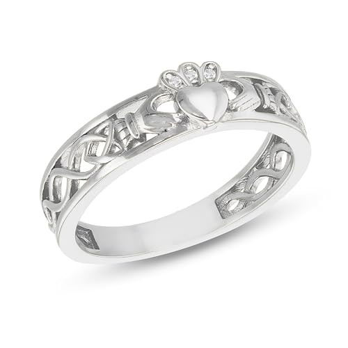 Tuscany Silver Ring für Damen aus Sterlingsilber, Claddagh-Ring 1mm CZ rhodiniert #N von Tuscany Silver