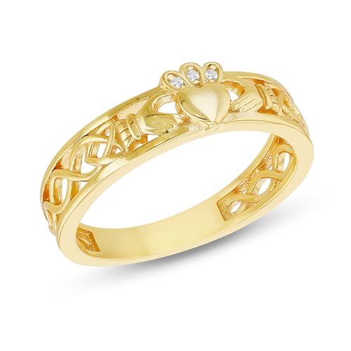 Tuscany Silver Ring für Damen aus Sterlingsilber, Claddagh-Ring 1mm CZ vergoldet #P von Tuscany Silver