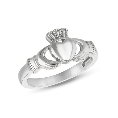 Tuscany Silver Ring für Damen aus Sterlingsilber, kleiner Claddagh-Ring rhodiniert #K von Tuscany Silver