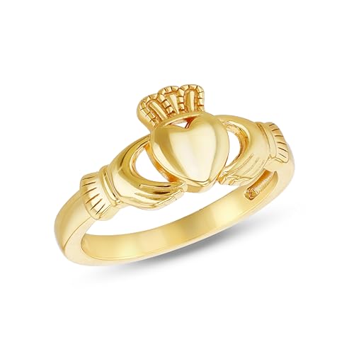 Tuscany Silver Ring für Damen aus Sterlingsilber, kleiner Claddagh-Ring vergoldet #O von Tuscany Silver