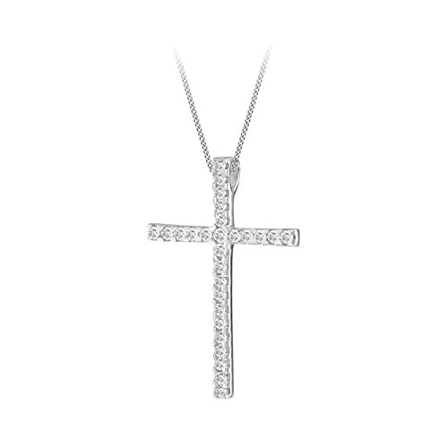 Tuscany Silver Damen Rolokette Mit Anhänger Sterling Silber Weiß Zirkonia Groß Set Kreuz 46cm/18zoll von Tuscany Silver