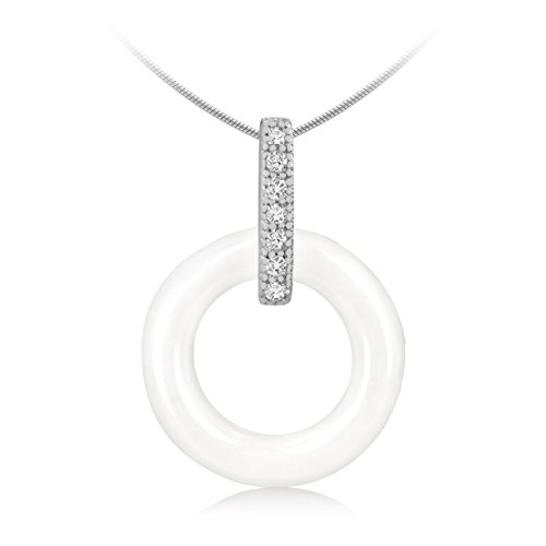 Tuscany Silver Schlangenkette Mit Anhänger Rhodiniert Sterling Silber Weiß Keramik und Weiß Zirkonia Einstellbar 41cm/16' - 46cm/18' von Tuscany Silver