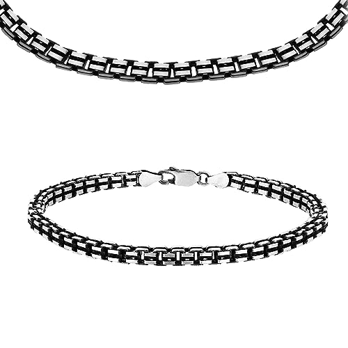 Tuscany Silver Damen Set Armband und Halskette Oxidiertes Sterling Silber Gerillt Set von Tuscany Silver