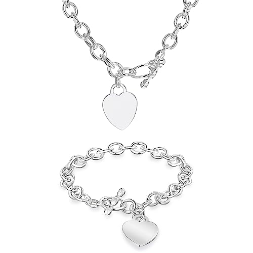 Tuscany Silver Damen Set Armband und Halskette Sterling Silber Oval Herz von Tuscany Silver