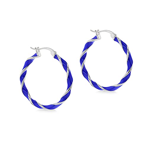 Tuscany Silver Women's Sterling Silver Rhodium Plated 31mm Blue Enamel Large Twister Hoop Creole Earrings von Tuscany Silver