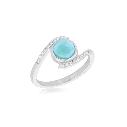 Tuscany Silver Women's Sterling Silver Rhodium Plated CZ and Larimar 15mm x 9.5mm Wrap-Around Ring #N von Tuscany Silver