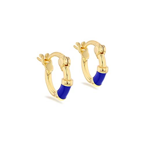 Tuscany Silver Women's Sterling Silver Yellow Gold Plated 10mm Blue Enamel Huggie Hoop Earrings von Tuscany Silver