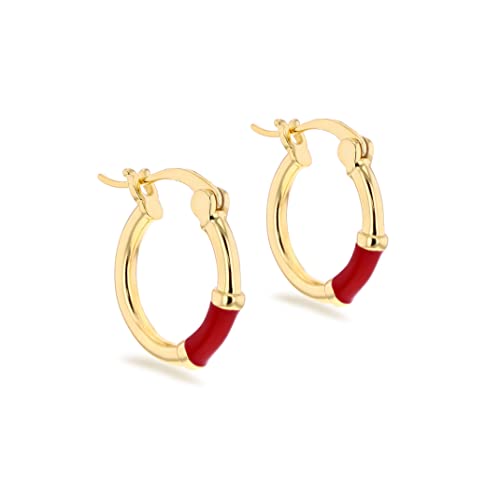 Tuscany Silver Women's Sterling Silver Yellow Gold Plated 15mm Red Enamel Hoop Earrings von Tuscany Silver