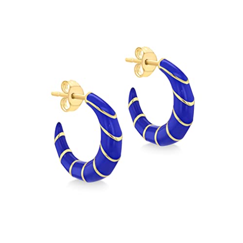 Tuscany Silver Women's Sterling Silver Yellow Gold Plated 18.5mm Blue Enamel Half Hoop Stud Earrings von Tuscany Silver