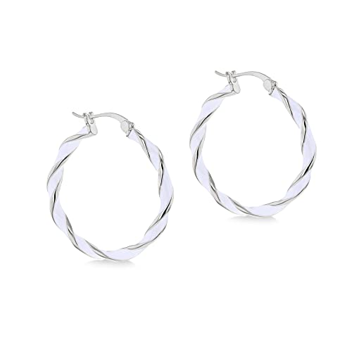 Tuscany Silver Women's Sterling Silver Yellow Gold Plated 31mm White Enamel Large Twister Hoop Creole Earrings von Tuscany Silver