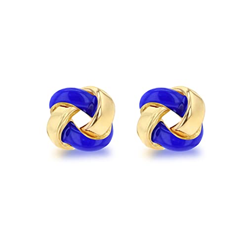 Tuscany Silver Women's Sterling Silver Yellow Gold Plated 7.5mm Blue Enamel Small Knot Stud Earrings von Tuscany Silver