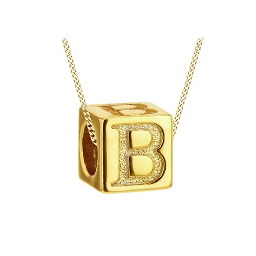 Tuscany Silver Würfel-Buchstaben-Halskette aus vergoldetem Sterling Silber für Damen – Buchstabe B von Tuscany Silver