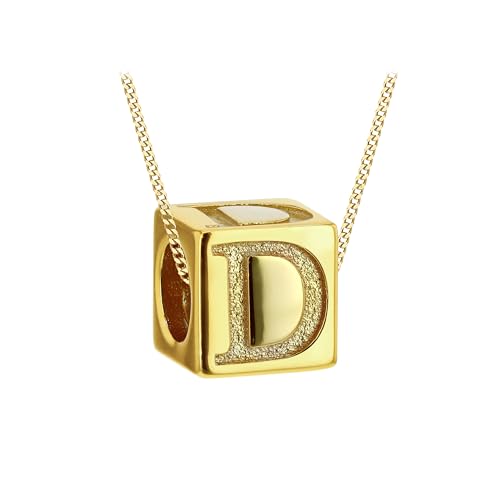 Tuscany Silver Würfel-Buchstaben-Halskette aus vergoldetem Sterling Silber für Damen – Buchstabe D von Tuscany Silver