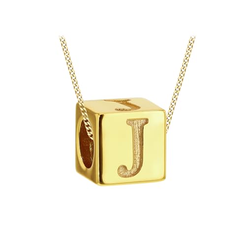 Tuscany Silver Würfel-Buchstaben-Halskette aus vergoldetem Sterling Silber für Damen – Buchstabe J von Tuscany Silver