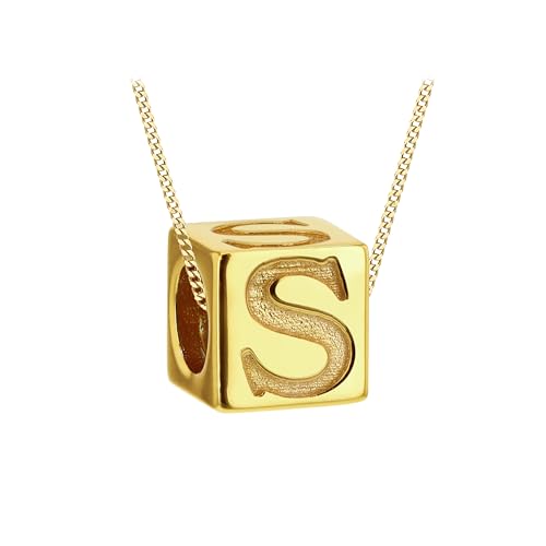 Tuscany Silver Würfel-Buchstaben-Halskette aus vergoldetem Sterling Silber für Damen – Buchstabe S von Tuscany Silver