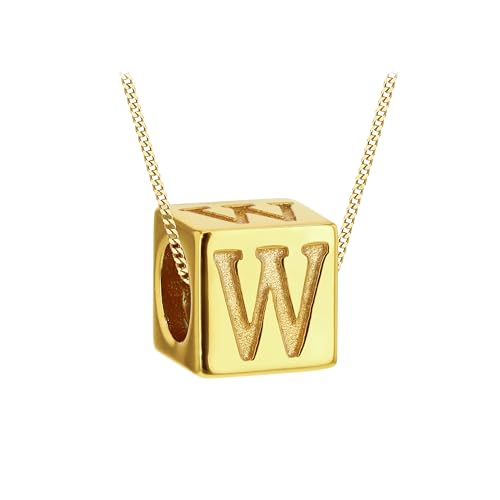 Tuscany Silver Würfel-Buchstaben-Halskette aus vergoldetem Sterling Silber für Damen – Buchstabe W von Tuscany Silver