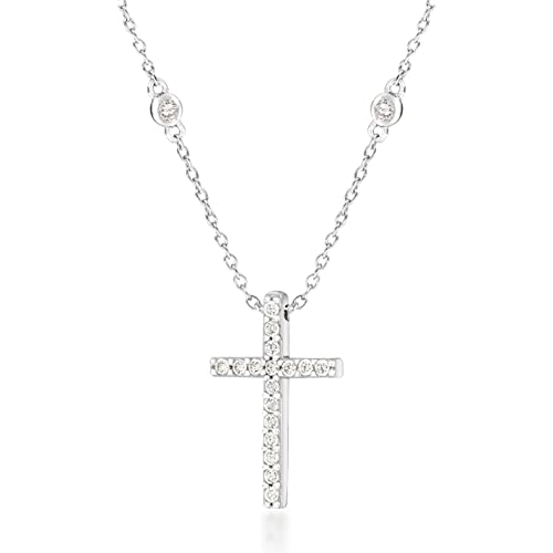 Tuscany Silver Damen Kette Mit Anhänger Sterling Silber Kreuz Weiß Zirkonia 42cm/16.5' von Tuscany Silver