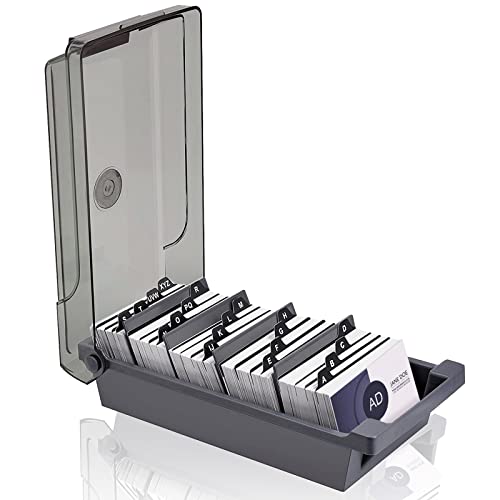 Tusenpy Visitenkartenbox,Visitenkarten Aufbewahrungs Box mit 4 Teilerplatinen und A-Z-Index-Registerkarten,Hält 500 Karten von Tusenpy