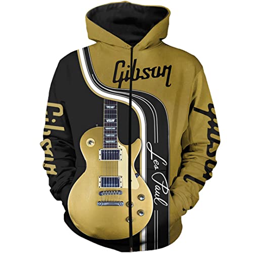 E-Gitarre 3D Volldruck Hoodie Männer und Frauen Reißverschluss Hoodie Herbst und Winter Street Sweatshirt, Kapuzenpullover mit Reißverschluss., 4X-Large von Tushja