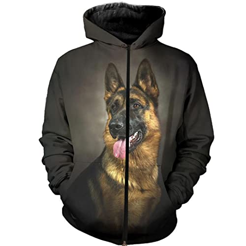 Herbst und Winter Deutscher Schäferhund, 3D-Volldruck, Männer und Frauen, Street Sport, Reißverschluss Hoodie, himmelblau, 5X-Large von Tushja