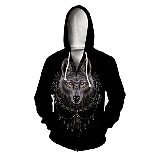 Herren Damen 3D-Druck Tiger Löwe Wolf Langarm Jacke Sport Pullover Zipper Hoodies, 06, M von Tushja