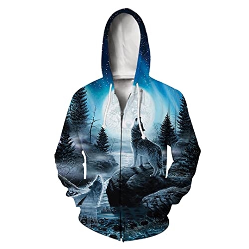 Herren Damen 3D-Druck Tiger Löwe Wolf Langarm Jacke Sport Pullover Zipper Hoodies, 16, L von Tushja