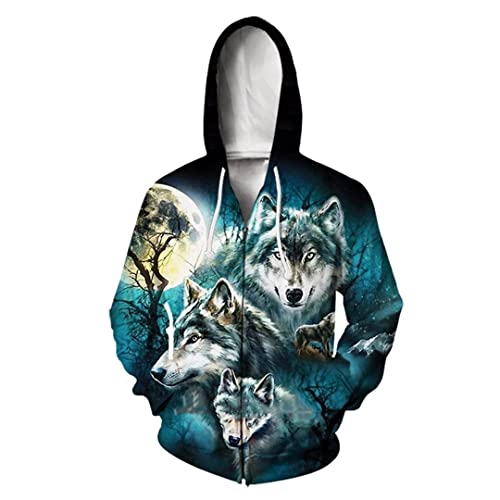 Herren Damen 3D-Druck Tiger Löwe Wolf Langarm Jacke Sport Pullover Zipper Hoodies, 18, XXXL von Tushja