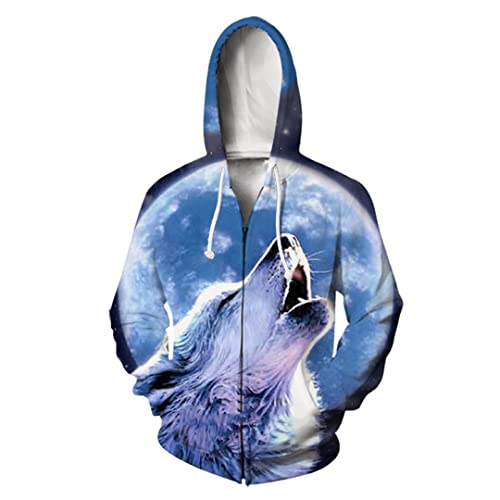 Herren Damen 3D-Druck Tiger Löwe Wolf Langarm Jacke Sport Pullover Zipper Hoodies, 21, XXXL von Tushja