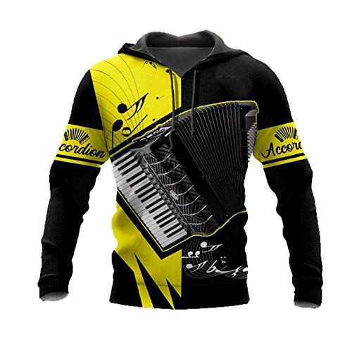 Kapuzenpullover, Motiv: Akkordeon, Musikinstrument, 3D-Druck, Harajuku, Outwear, Reißverschluss, Unisex Gr. Medium, 3D Hoodies von Tushja