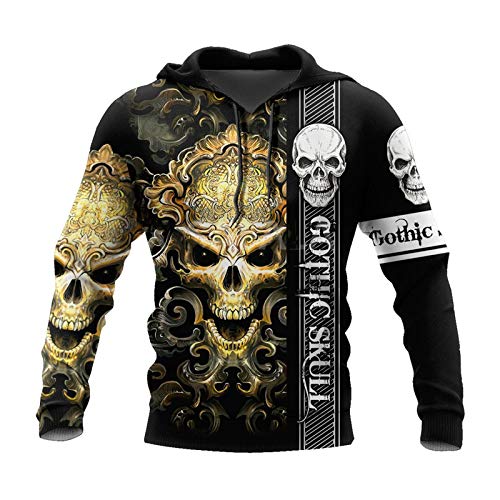 Kapuzenpullover mit Totenkopf-Motiv, 3D-Druck, für Frühling und Herbst, für Damen und Herren, Harajuku, Outwear, Reißverschluss, Sweatshirt, lässig, Unisex Gr. XL, 3D Hoodies von Tushja