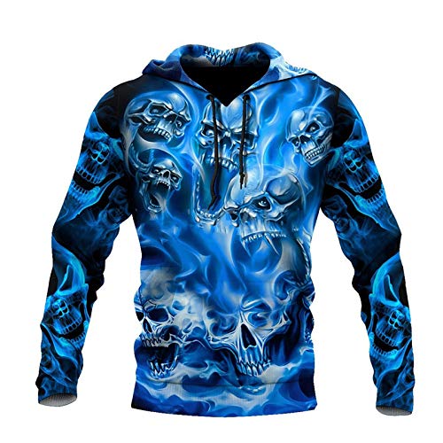 Kapuzenpullover mit Totenkopf-Motiv, 3D-Druck, für Frühling und Herbst, für Herren, Harajuku, Outwear, Reißverschluss, lässig, Unisex Gr. XL, 3D Hoodies von Tushja