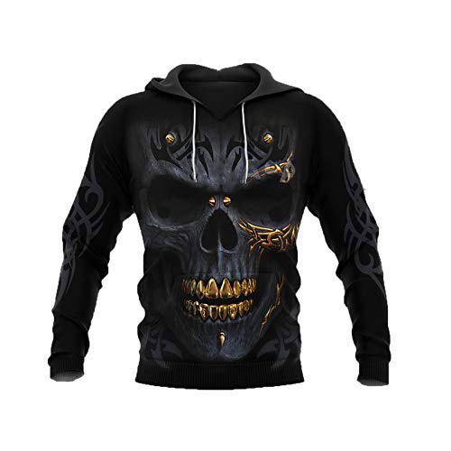 HUIPYOU Schwarzer Totenkopf-Hoodie für Herren und Damen, Harajuku, lässig, mit Reißverschluss, Sweatshirt, 3D Hoodies, M von Tushja