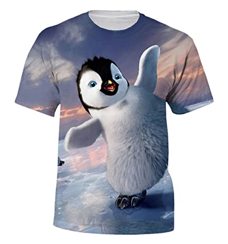 Tier Pinguin 3D Druck Kurzarm Sommer Männer und Frauen Interessant T-Shirt, silber, L von Tushja