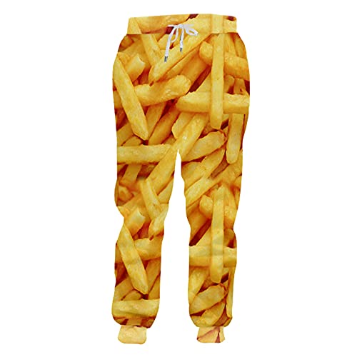 Tushja Joggerhose für Herren, modisch, lose Lebensmittel, 3D-Sweathose, Druck, Pommes Frites, Chips, Streetwear, Übergröße, French Pommes, 31-35 von Tushja