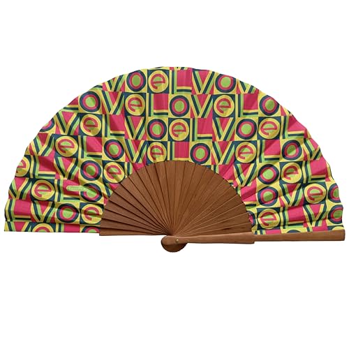 Tusitala Barcelona - Love Handfächer – Spanischer Fächer aus Holz und Baumwolle – handgefertigt – natürlicher Jute-Bezug im Lieferumfang enthalten – originelles Geschenk – 23 cm. (Love) von Tusitala Barcelona