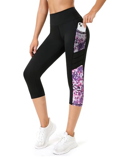 Tuspryt 3/4 Sporthose Damen mit Taschen, Sport Leggings Damen 3/4 Damen Blickdicht Fitnesshose Laufhose L von Tuspryt