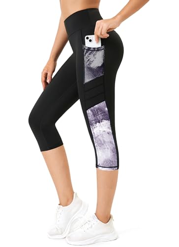 Tuspryt 3/4 Sporthose Damen mit Taschen, Sport Leggings Damen 3/4 Damen Blickdicht Fitnesshose Laufhose L von Tuspryt