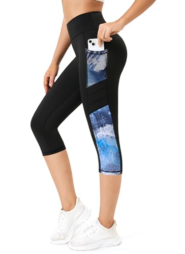 Tuspryt 3/4 Sporthose Damen mit Taschen, Sport Leggings Damen 3/4 Damen Blickdicht Fitnesshose Laufhose S von Tuspryt