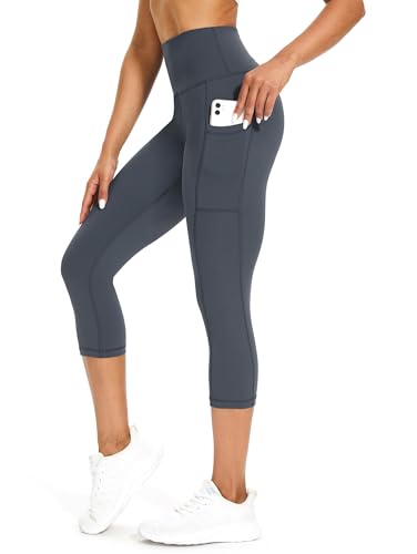 Tuspryt 3/4 Sporthose Damen mit Taschen, Sport Leggings Damen Damen Blickdicht Laufhose,Sporthose Yogahosen 3/4 Trainingshose XL von Tuspryt