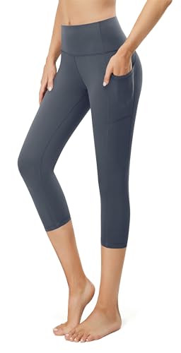 Tuspryt 3/4 Sporthose Damen mit Taschen, Sport Leggings Damen Damen Blickdicht Laufhose,Sporthose Yogahosen 3/4 Trainingshose XXL von Tuspryt