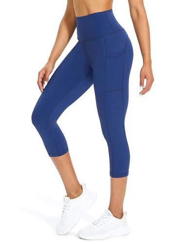 Tuspryt 3/4 Sporthose Damen mit Taschen, Sport Leggings Damen Blickdicht Laufhose,Sporthose Yogahosen 3/4 Trainingshose XXL von Tuspryt