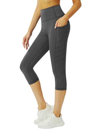 Tuspryt 3/4 Sporthose Damen mit Taschen, sportleggins Damen 3/4 Damen Blickdicht Fitnesshose Laufhose L von Tuspryt