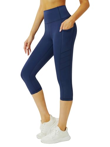 Tuspryt 3/4 Sporthose Damen mit Taschen, sportleggins Damen 3/4 Damen Blickdicht Fitnesshose Laufhose L von Tuspryt