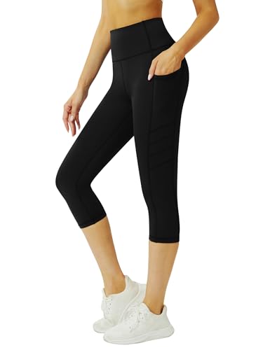 Tuspryt 3/4 Sporthose Damen mit Taschen, sportleggins Damen 3/4 Damen Blickdicht Fitnesshose Laufhose XL von Tuspryt