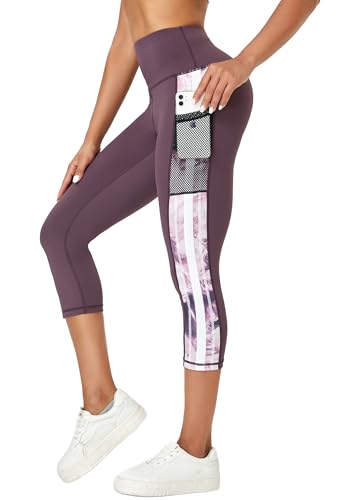 Tuspryt Leggings Damen 3/4 mit Taschen,Blickdichte Sport Leggings Damen Fitnesshose Laufhose Capri Leggings Damen M von Tuspryt