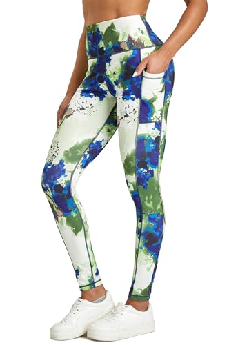 Tuspryt Leggings Damen mit Taschen,Blickdichte Sport Leggings Damen Printed Sporthose Damen lang Fitnesshose Laufhose Damen L von Tuspryt