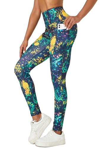 Tuspryt Leggings Damen mit Taschen,Blickdichte Sport Leggings Damen Printed Sporthose Damen lang Fitnesshose Laufhose Damen XXL von Tuspryt